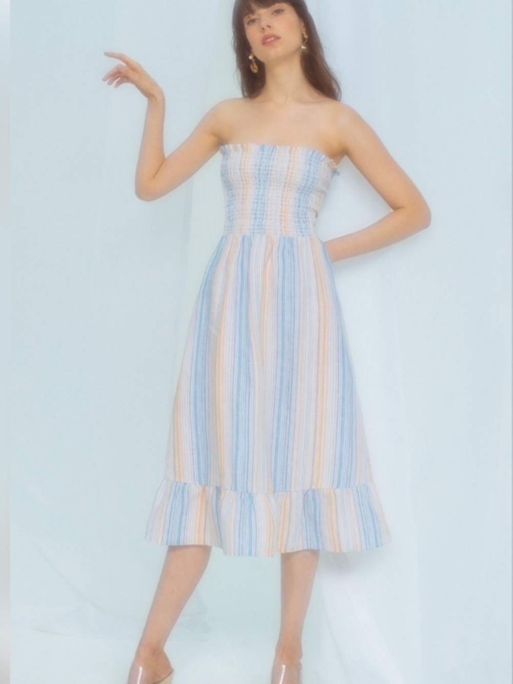 Reformation - Linen Strapless Bermuda Dress in Marbella Stripe - Size S